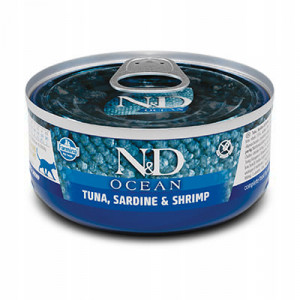 FARMINA N&D CAT OCEAN TUNA, SARDINE kaķu konservi Tuncis, sardīnes, garneles 70g